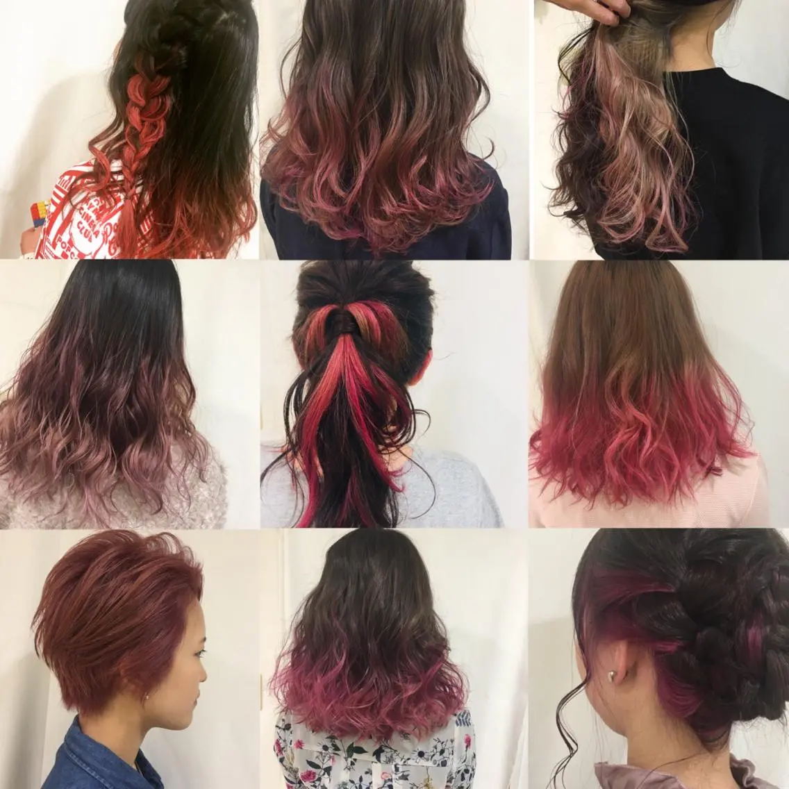 セミロング カラー ヘアアレンジ ピンクカラー レッドカラー きむえり/髪質改善 /うねり広がり改善のヘアスタイル