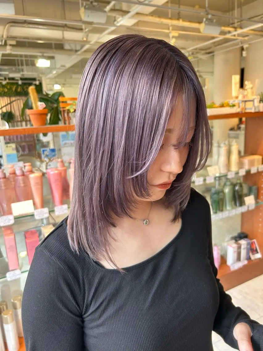 ミディアム カラー グレージュ パープルカラー パープルグレージュ ヘアカラー 小森 永のヘアスタイル