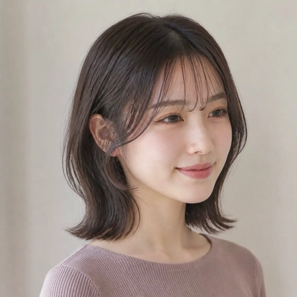 ミディアム カラー イルミナカラー 顔周りカット 小顔カット カット ヘアカラー トリートメント レイヤーカット/透 明感カラー/西田祐賀のヘアスタイル
