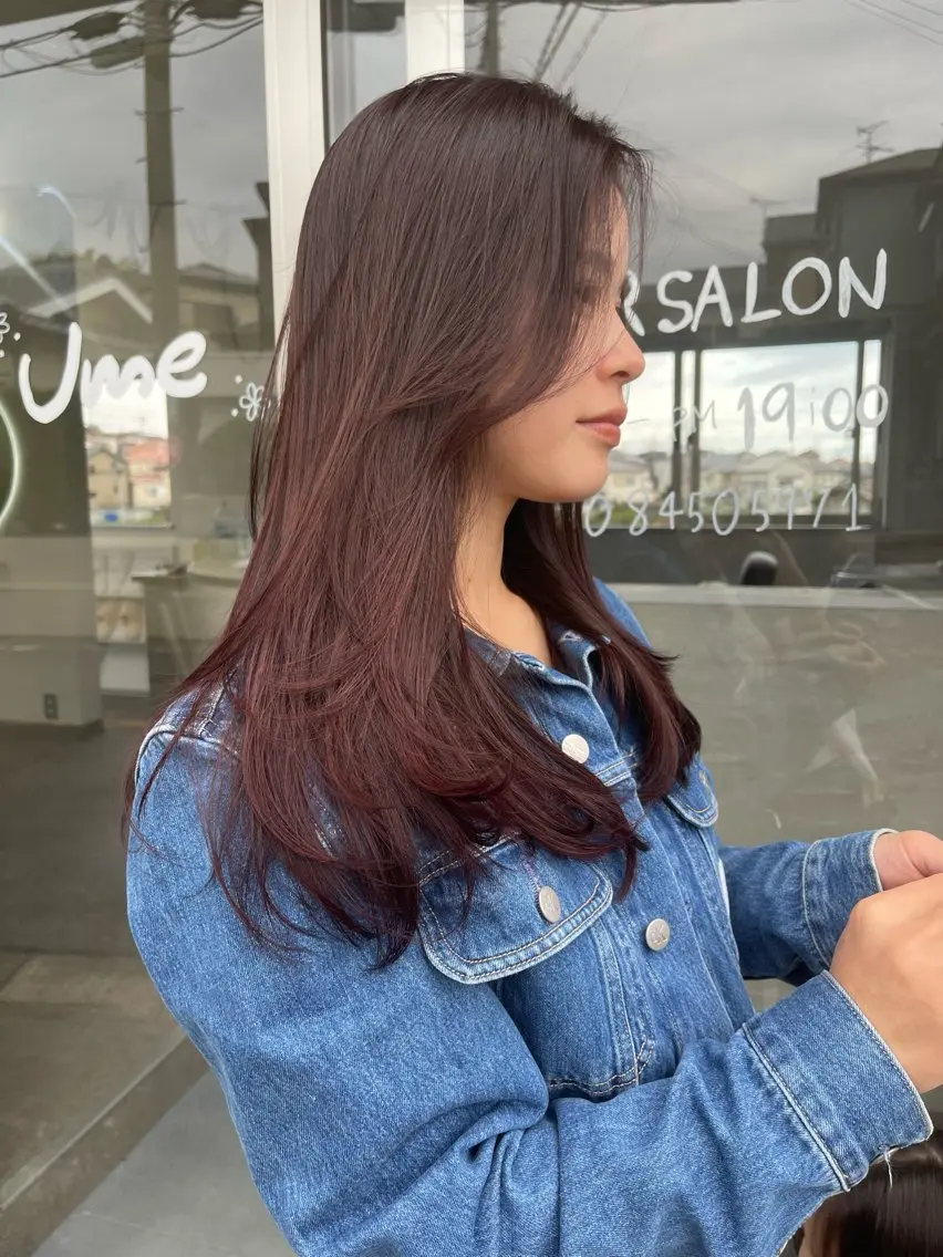 セミロング カラー ボルドーカラー ume yuraのヘアスタイル