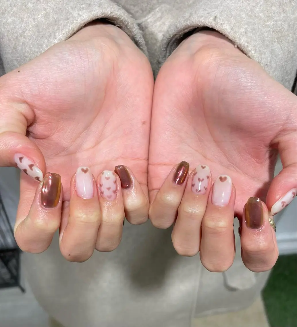 ネイル ジェルネイル ハート ミラーネイル パラジェル Mayu ･*のネイルデザイン