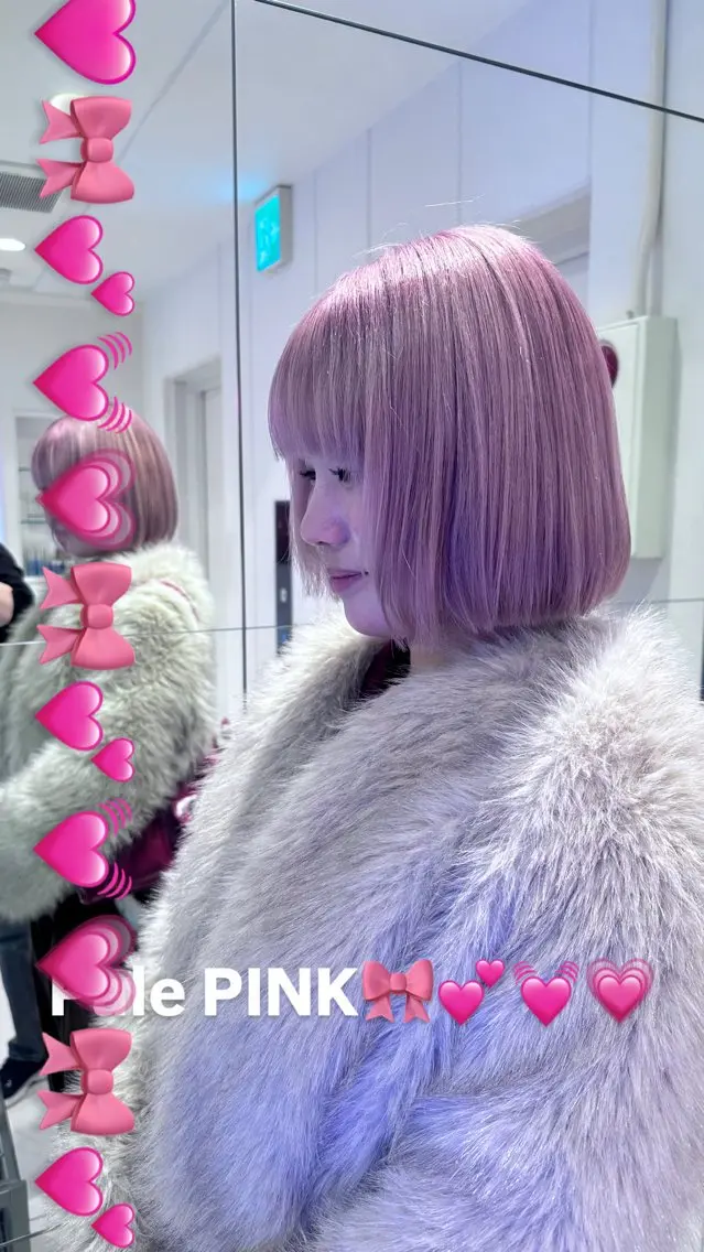 ミディアム カラー ブリーチ ダブルカラー ピンクカラー 半田 陽菜のヘアスタイル