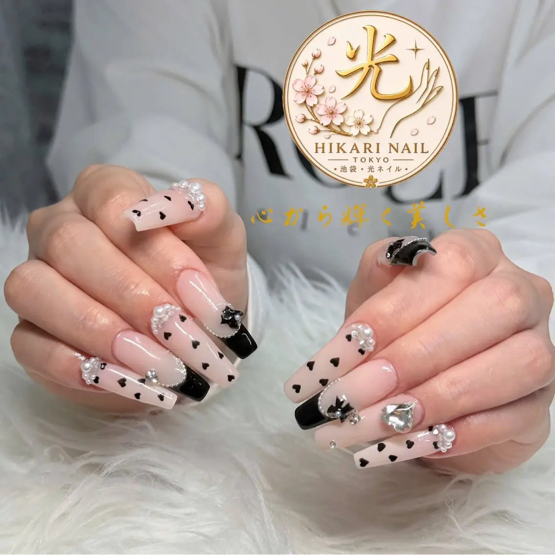 ネイル チークネイル 長さ出し フレンチネイル ガーリー ハロウィン ハンドネイル HikariNail Ikebukuroのネイルデザイン