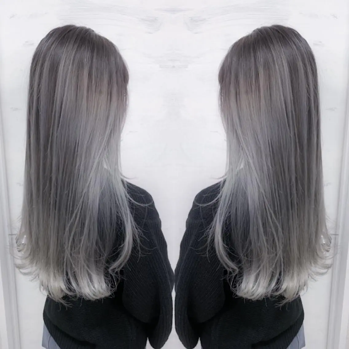 ロング カラー ブリーチ ブルーカラー シルバー ヘアカラー エクステ BOX mico.のヘアスタイル