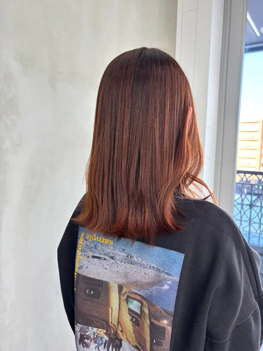 セミロング カラー ブラウンカラー オレンジ オレンジブラウン たなかあゆ✨ ショートカット渋谷のヘアスタイル
