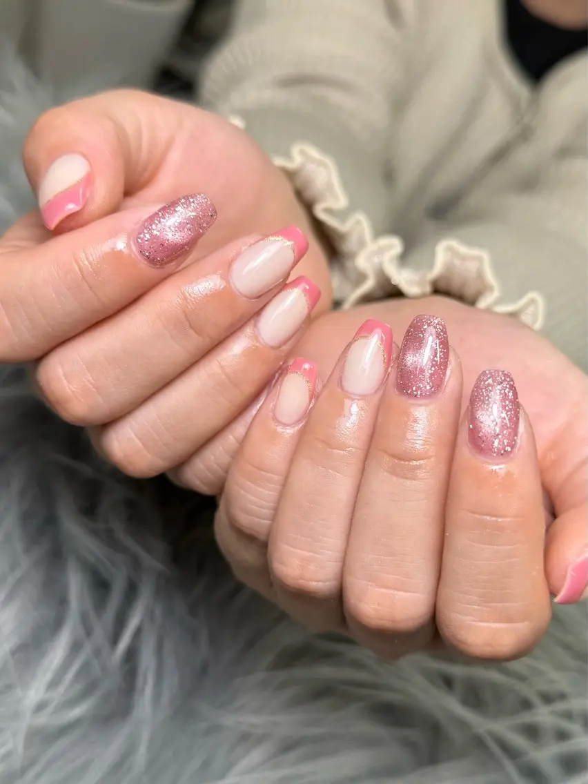 ネイル フラッシュネイル フレンチネイル マグネットネイル ピンク nail salon h🎀小夏のネイルデザイン
