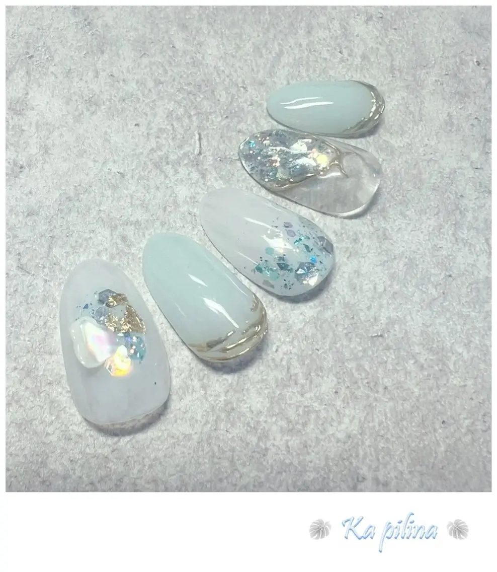 ネイル グリーン 春ネイル Nail salon Ka pilinaのネイルデザイン