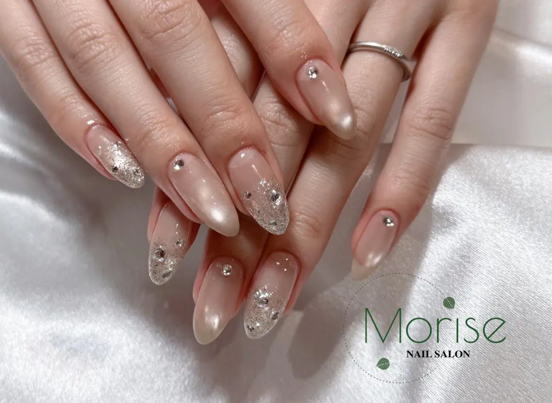 ネイル 長さ出し フレンチネイル ジェルネイル ガラスフレンチ 韓国ネイル MoriseNail Jr研修💜はるかのネイルデザイン