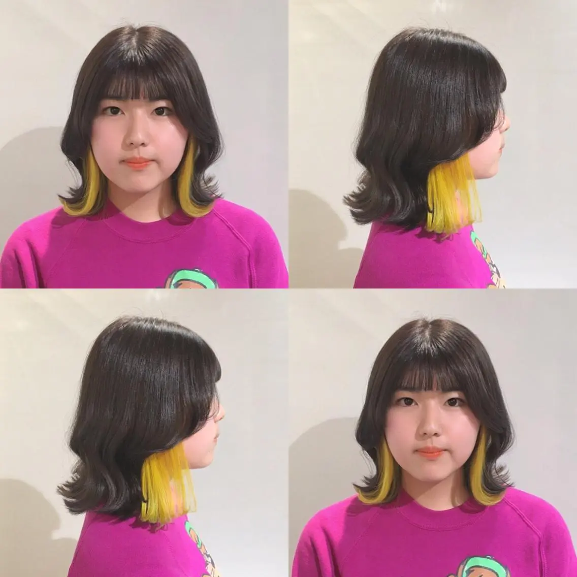 ミディアム カラー ヘアアレンジ ブリーチ イエローカラー 柔らか垢抜けｶﾗｰと ｶｯﾄ🫧ASUKAのヘアスタイル
