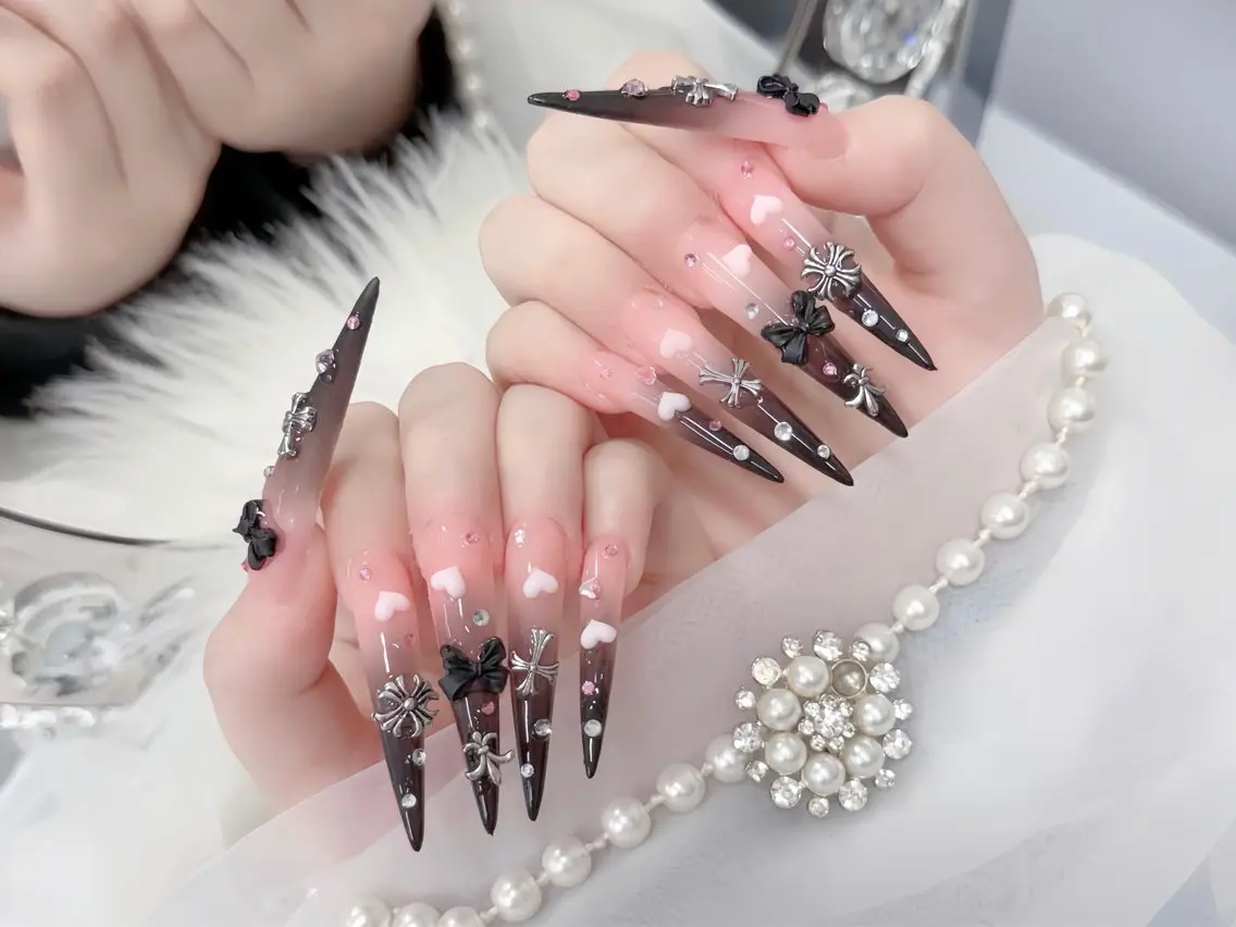 ネイル べっ甲ネイル ブルー 長さ出し フレンチネイル ジェルネイル ハンドネイル Rin Nail 新大久保店のネイルデザイン