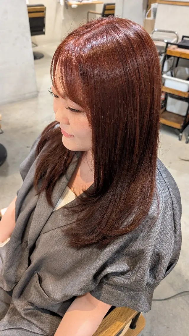 ロング カラー オレンジピンク ヘアカラー 【女性限定】 しおりのヘアスタイル