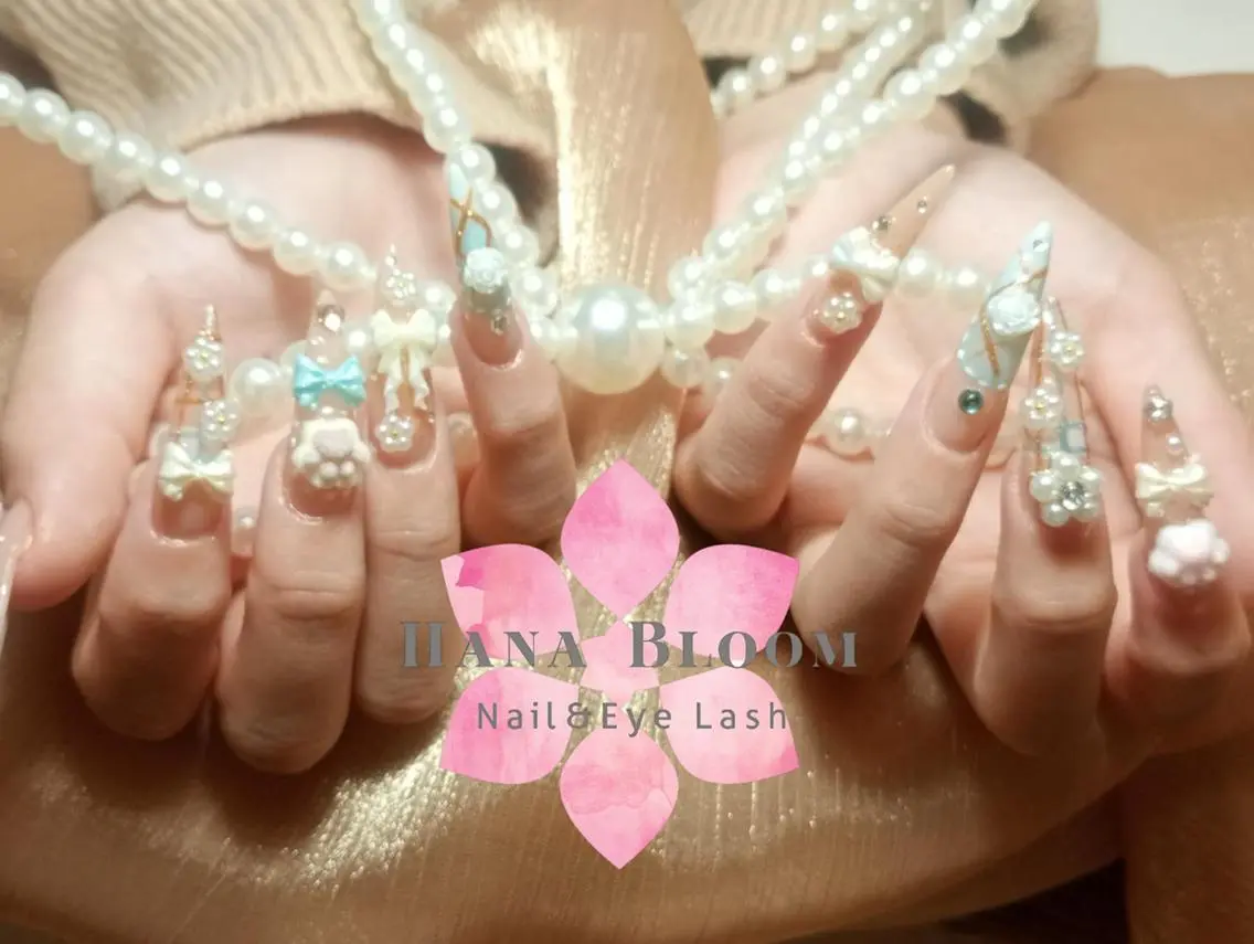 ネイル クリアネイル 長さ出し キラキラネイル 韓国ネイル ロングネイル ハンドネイル ハンドケア Hana Bloom 💖初回オフ無料のネイルデザイン