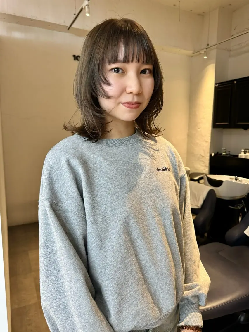ミディアム カラー 透明感カラー グレージュ オリーブグレージュ オリーブグレー 顔周りカット/透明感 カラー✂️MEIのヘアスタイル