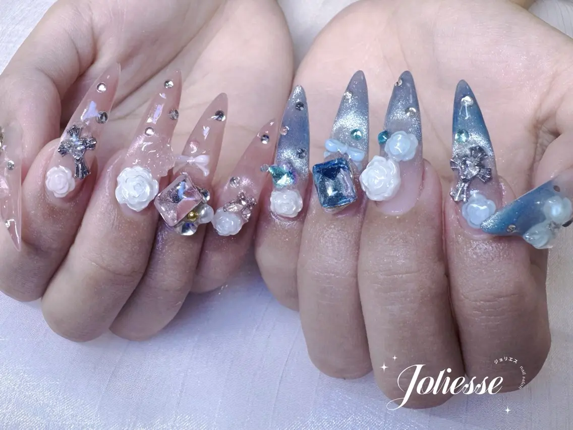 ネイル ブルー フラワーネイル 韓国ネイル Joliesse nail salonのネイルデザイン