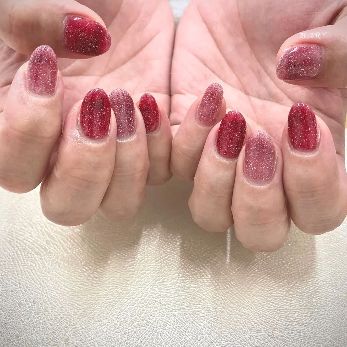 ネイル フラッシュネイル キラキラネイル ニュアンスネイル ワンカラーネイル ピンク Mary nail .narumiのネイルデザイン