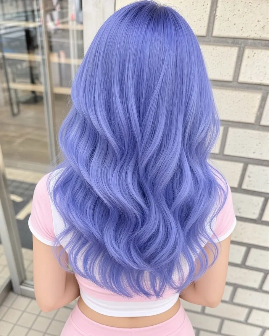 ロング カラー パーマ ヘアアレンジ アッシュ ブリーチ ブルーカラー ブルーラベンダー ケアブリーチ ヘアカラー ハイトーン特化🤍 浦住のヘアスタイル