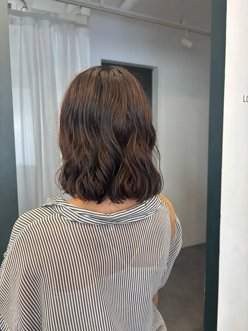 ミディアム パーマ ミディアムパーマ ボブ カット パーマ トリートメント ハードパーマ Rico💜のヘアスタイル
