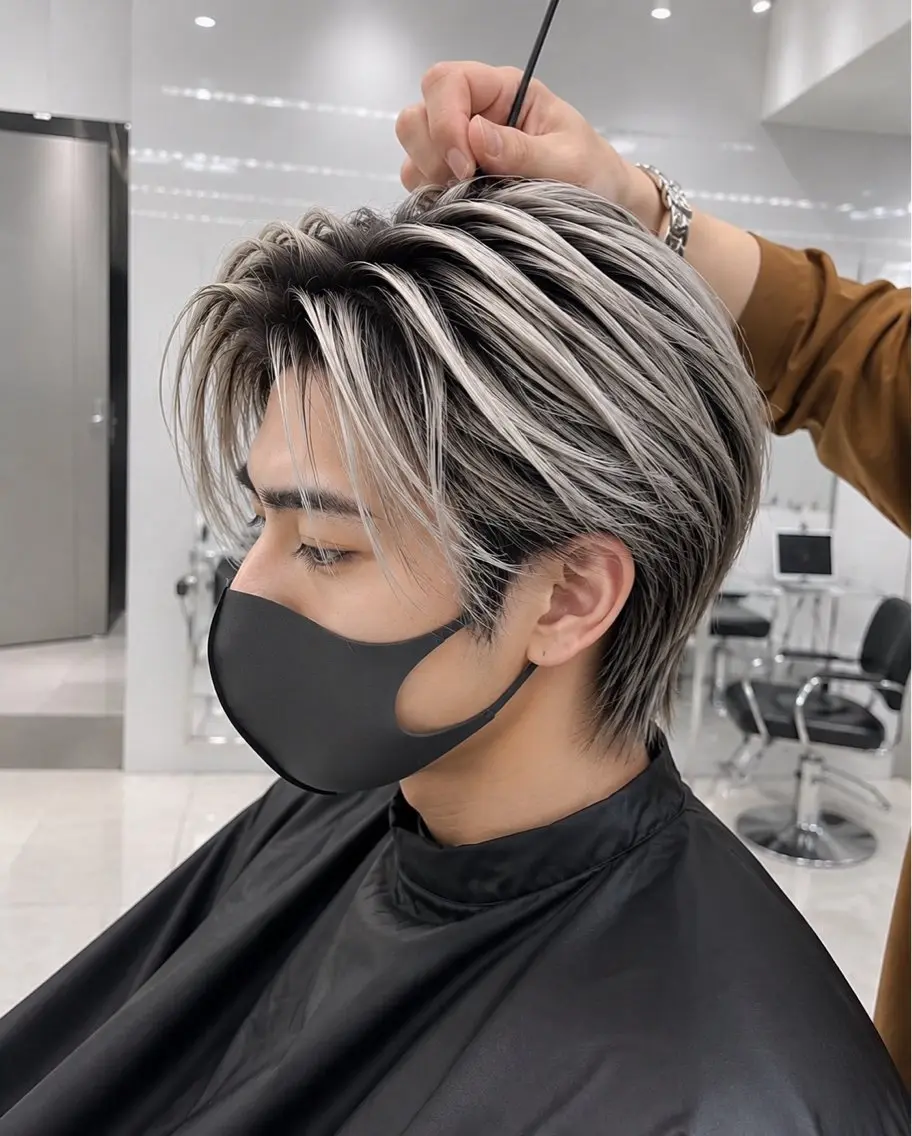 カラー メンズ メンズバレイヤージュ バレイヤージュ シルバー ホワイトシルバー ヘアカラー 大智/ハイライト バレイヤージュのヘアスタイル
