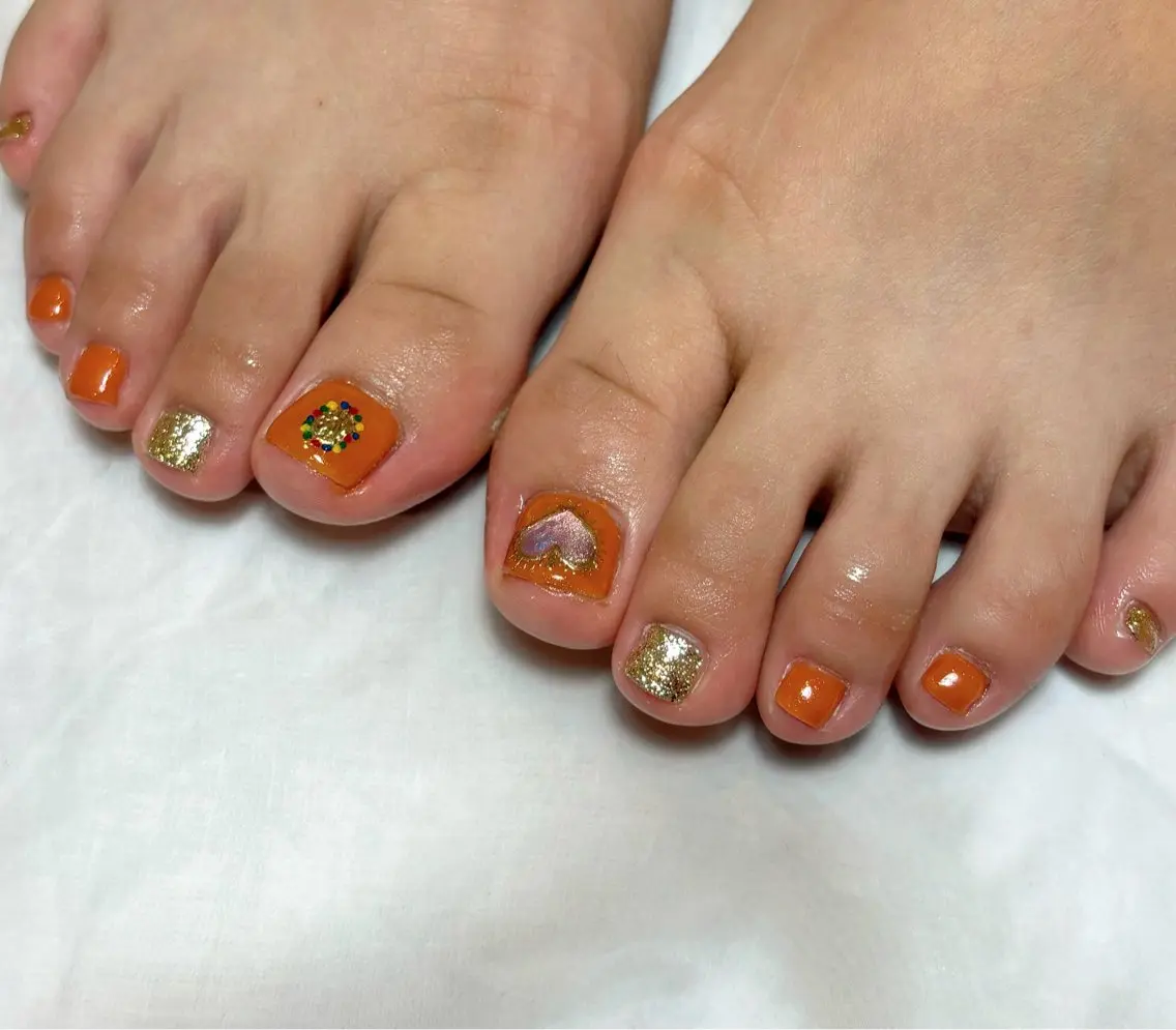 ネイル フットネイル オレンジ SUI nailのネイルデザイン