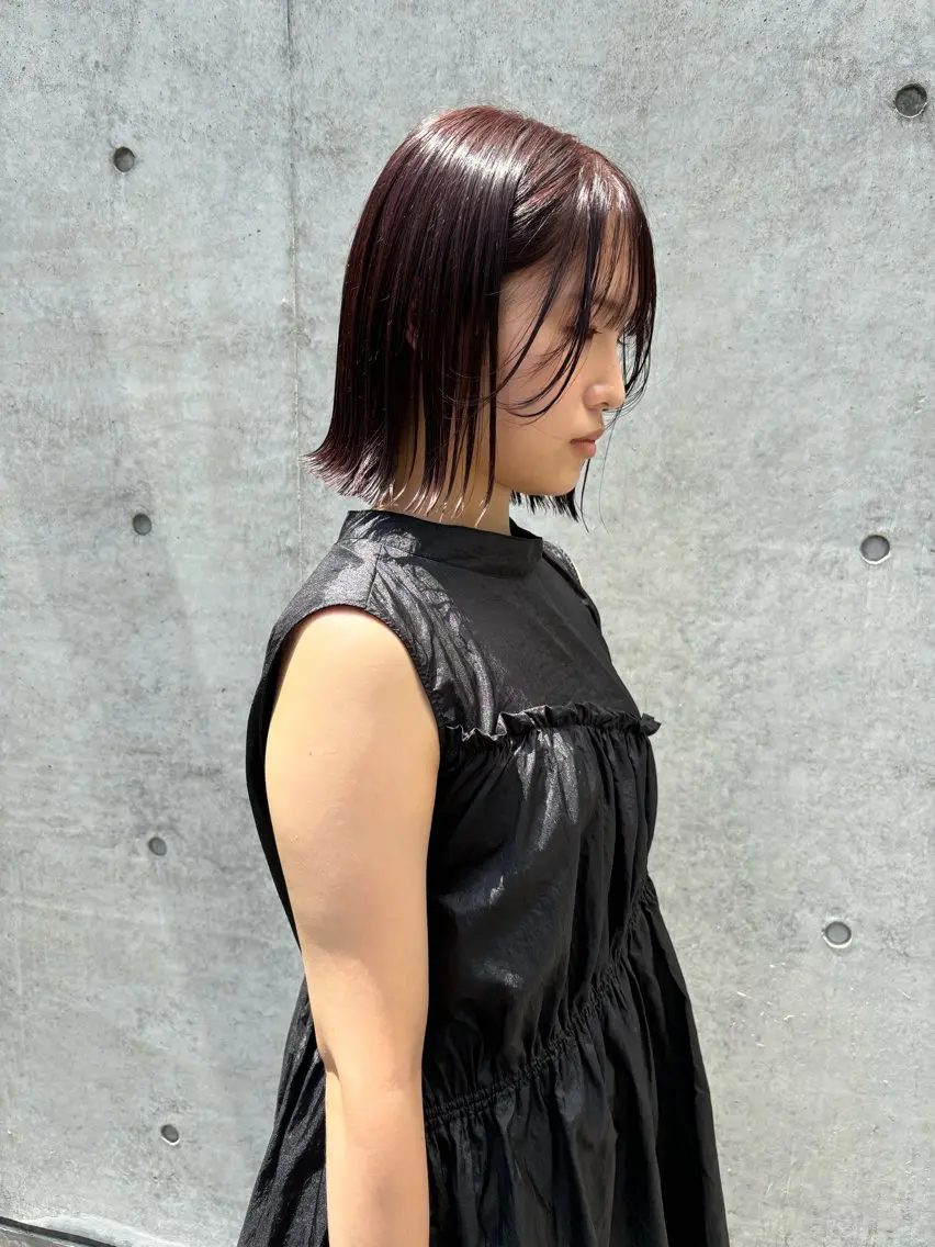 ミディアム カラー カット ヘアカラー トリートメント 縮毛矯正ボブ&顔まわ レイヤー♡TOMOEのヘアスタイル