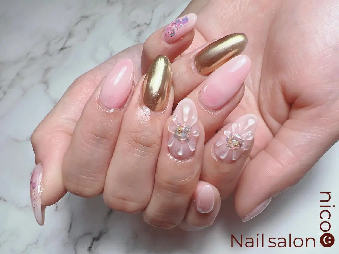 ネイル ピンク 春ネイル ハンドネイル Nail salon nico☻のネイルデザイン