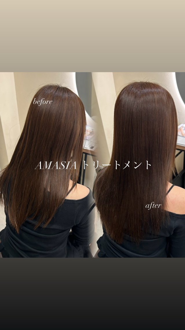 ミディアム ヘアカラー トリートメント 艶髪縮毛矯正🛋 透明感カラー/さやかのヘアスタイル