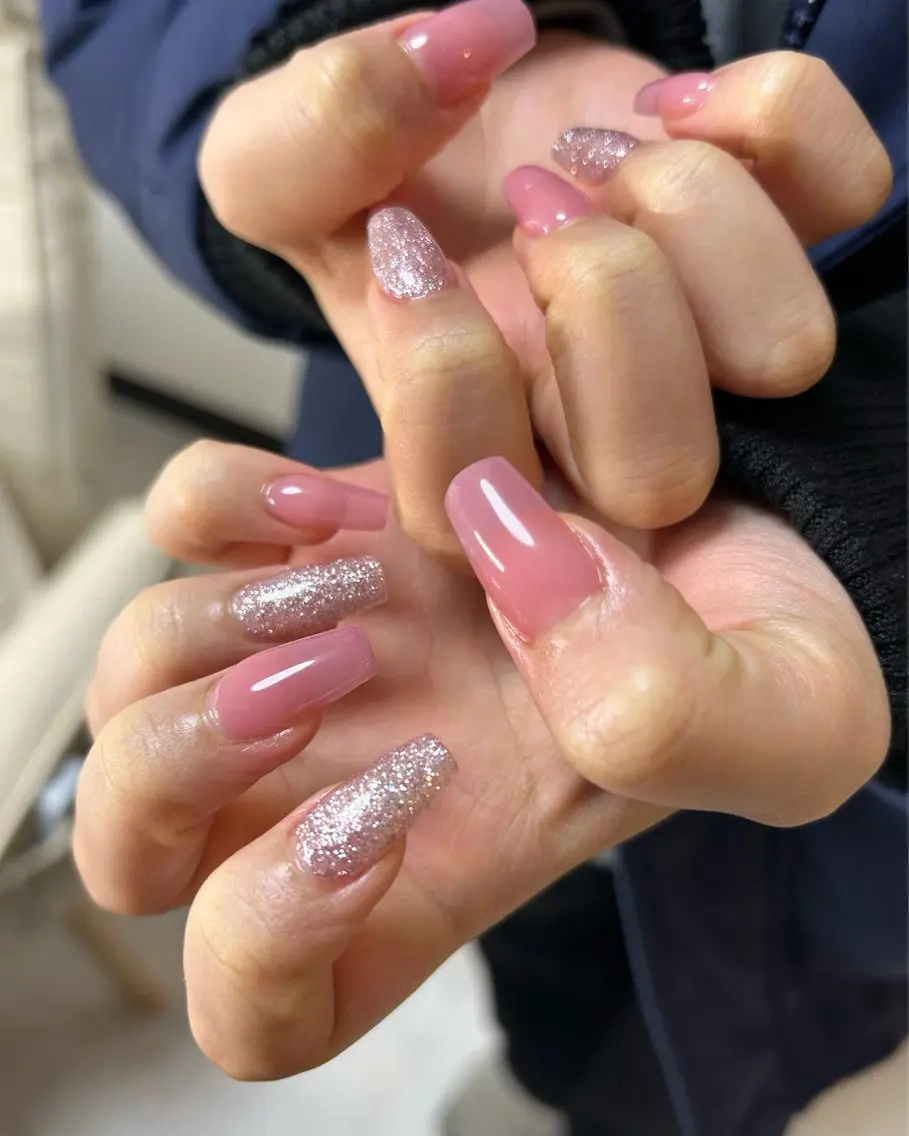 ネイル グラデーション ラメ(グリッター) ラメグラデーション ワンカラーネイル ショートネイル ten nail salon かえでのネイルデザイン