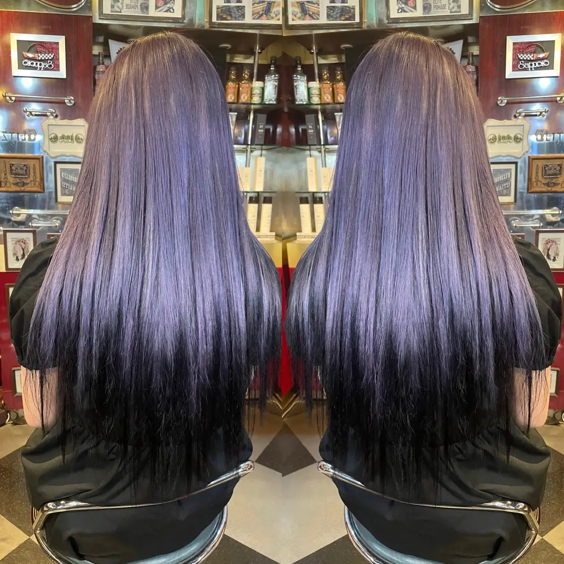 ロング カラー 黒髪 ラベンダーカラー パープルカラー エクステ 👑派手髪/カット 👑ANRYのヘアスタイル