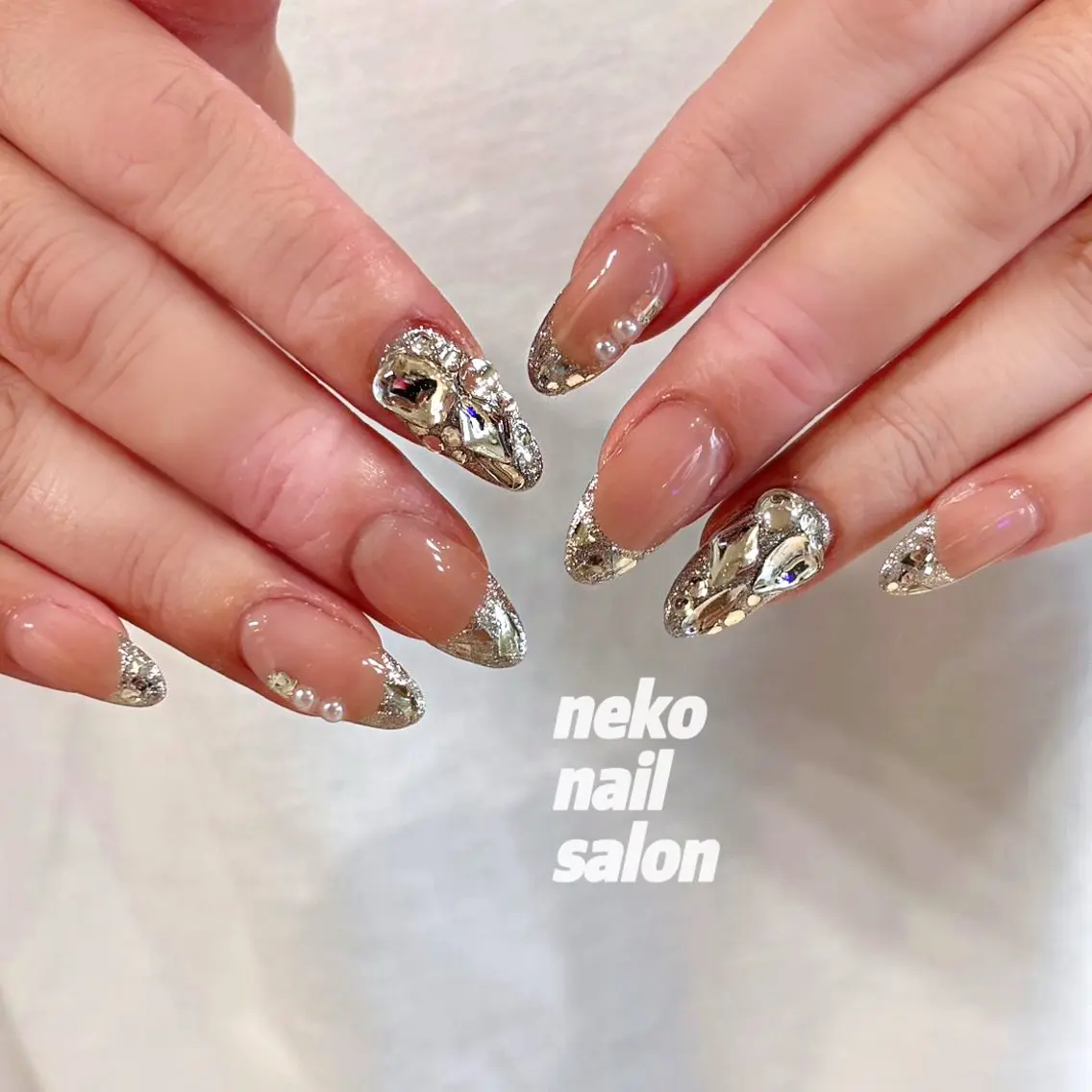 ネイル フレンチネイル ガラスフレンチ ハンドネイル neko nailのネイルデザイン