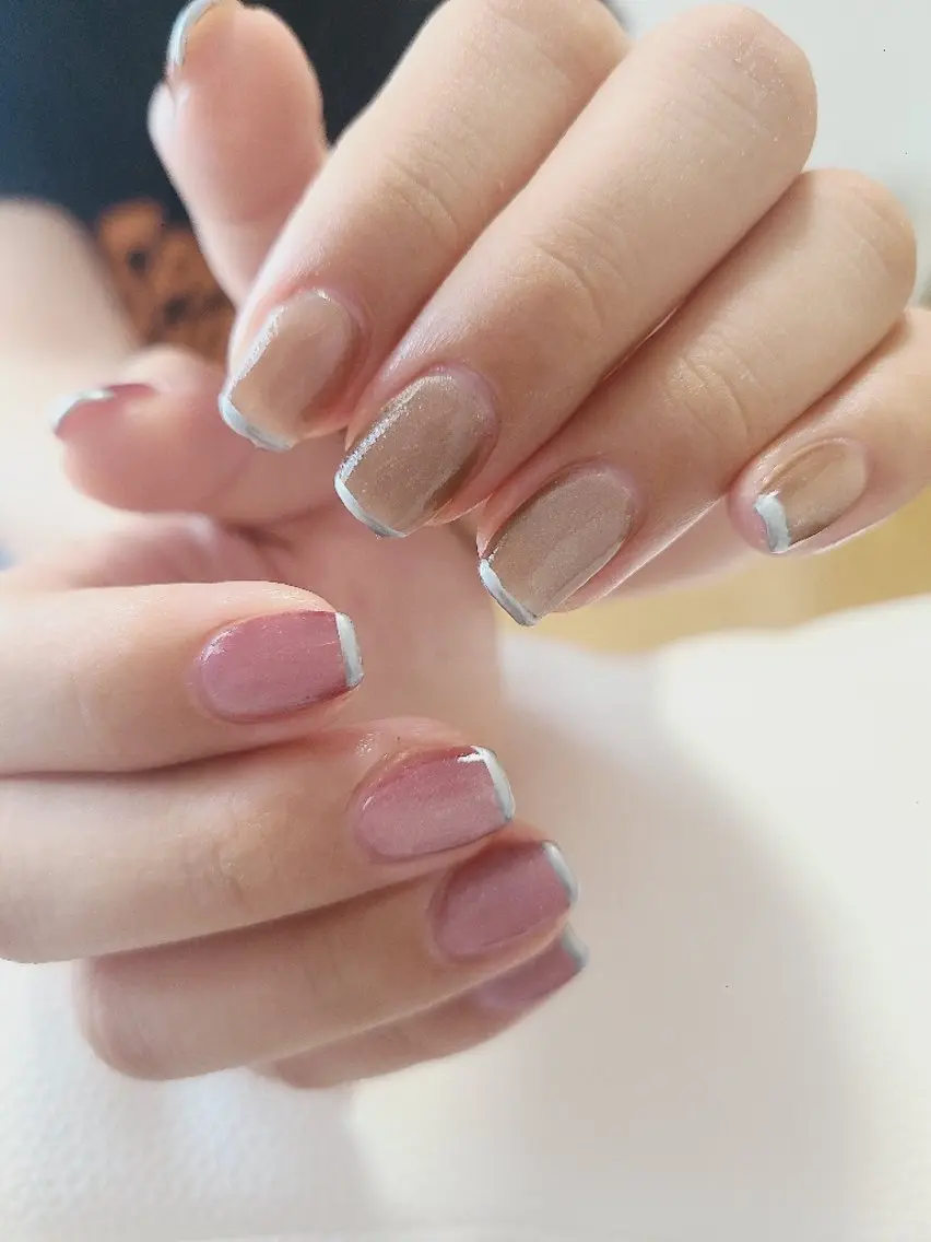 ネイル アートネイル ブラウン フレンチネイル マグネットネイル ピンク Nailroom3  古屋のネイルデザイン