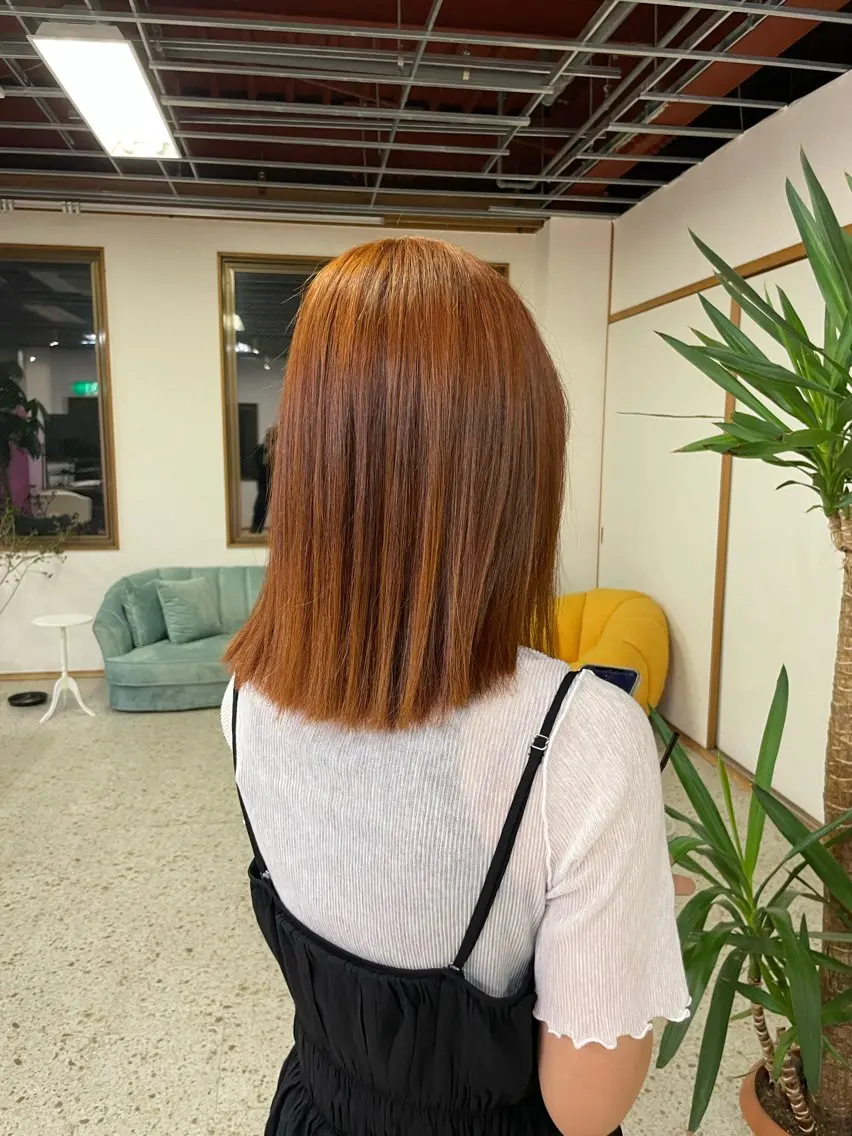 ミディアム オレンジブラウン ヘアカラー ))カラー特化(( 渡邉 怜のヘアスタイル