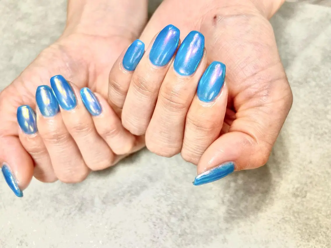 ネイル ブルー 氷ネイル・うるうるネイル ミラーネイル salon de oct.のネイルデザイン