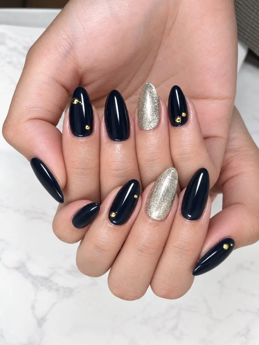 ネイル ブルー ゴールド ラメ(グリッター) ネイビー シンプルネイル SAMS NAILのネイルデザイン