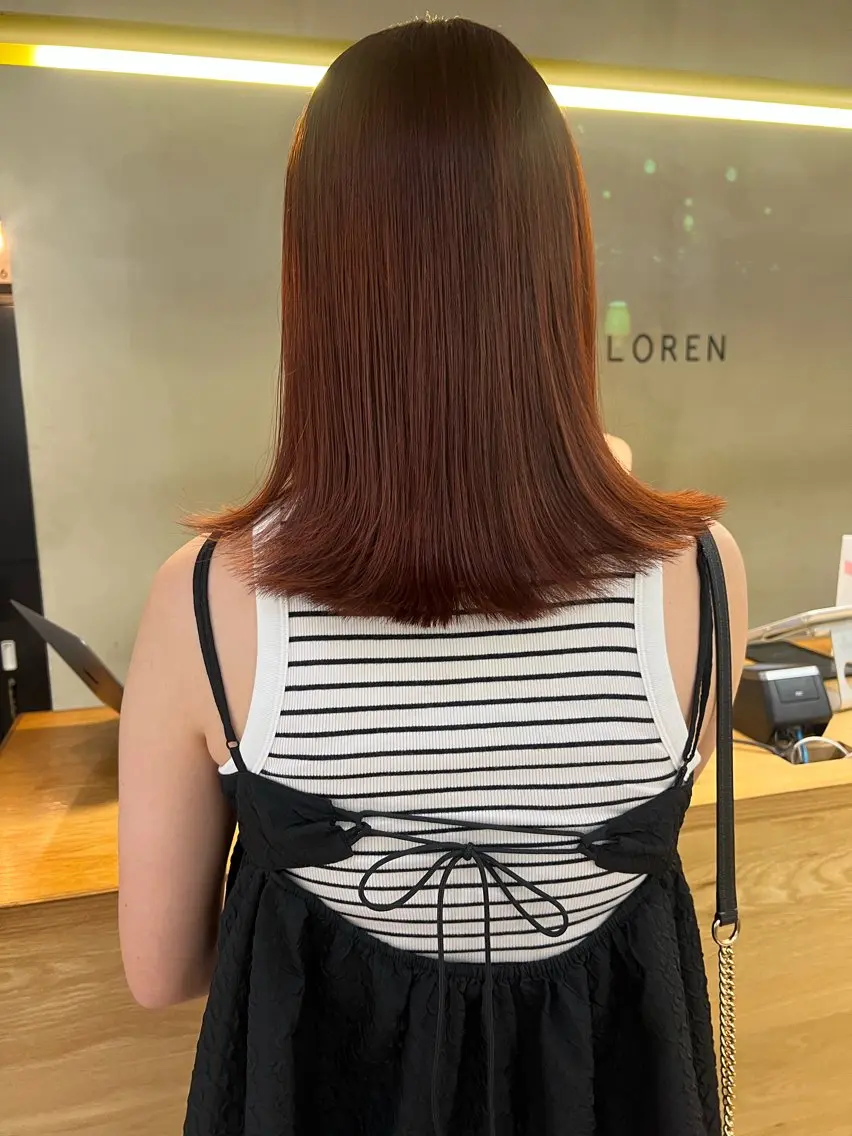 ミディアム カラー ブリーチ 透明感カラー ブリーチなしカラー カット ヘアカラー トリートメント レイヤー/縮毛矯正/ 暖色/mao🎀のヘアスタイル