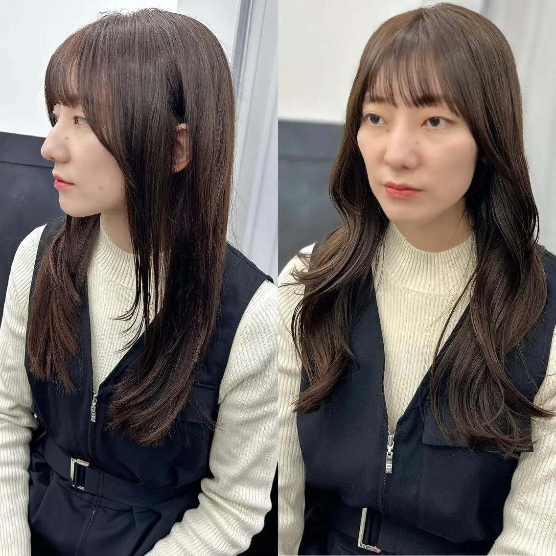 セミロング カラー パーマ ヘアアレンジ メンズ キッズ カット ヘアカラー レイヤーカット／ 巻ける縮毛矯正のヘアスタイル