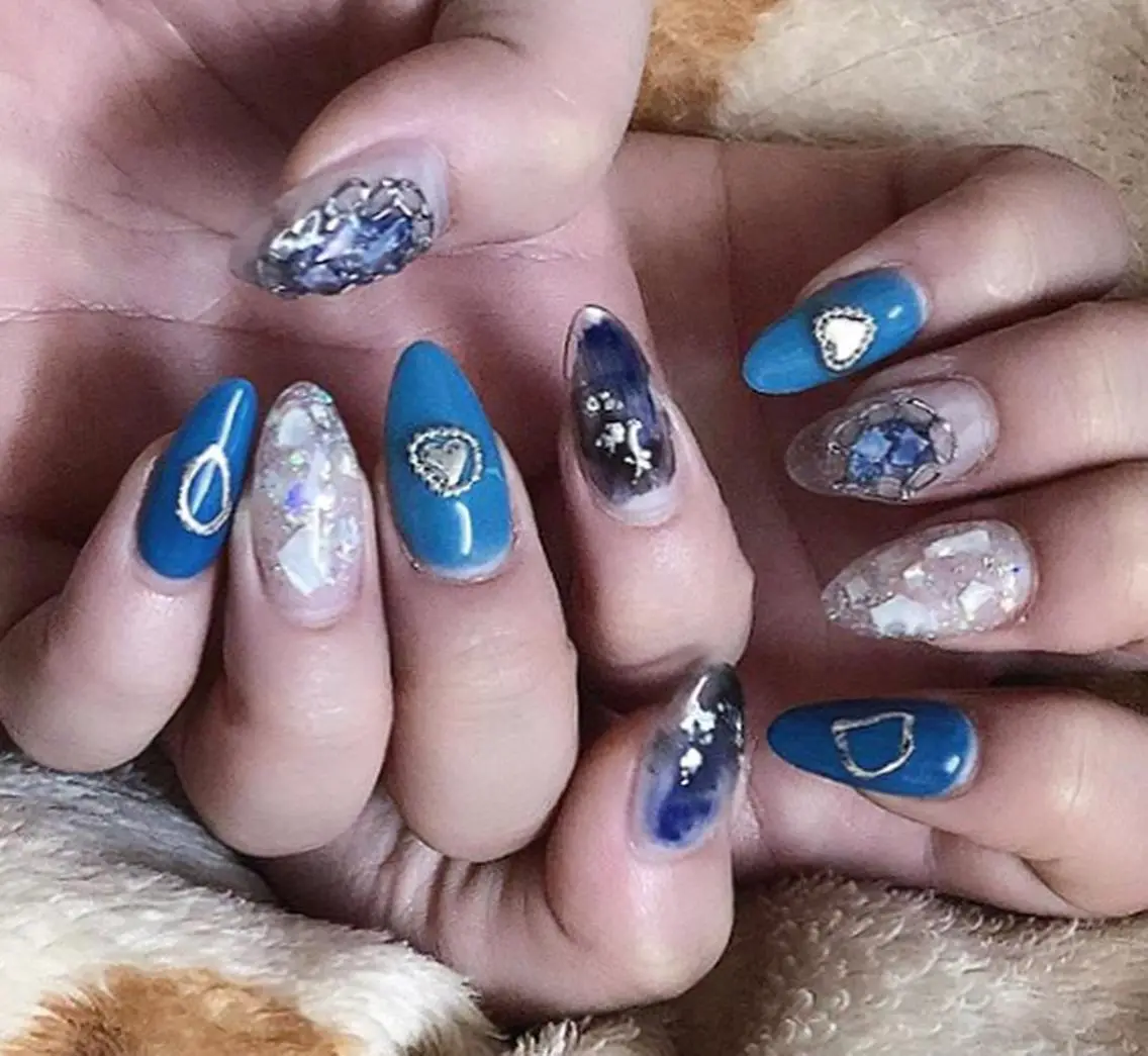 ネイル ブルー 持ち込み ニュアンスネイル スカルプネイル ハンドネイル nail salon Soeurのネイルデザイン