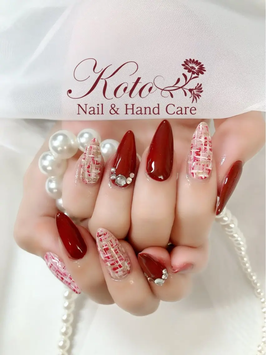 ネイル 長さ出し ジェルネイル 持ち込み ニュアンスネイル 赤色 ハンドネイル Nail Salon KOTOのネイルデザイン