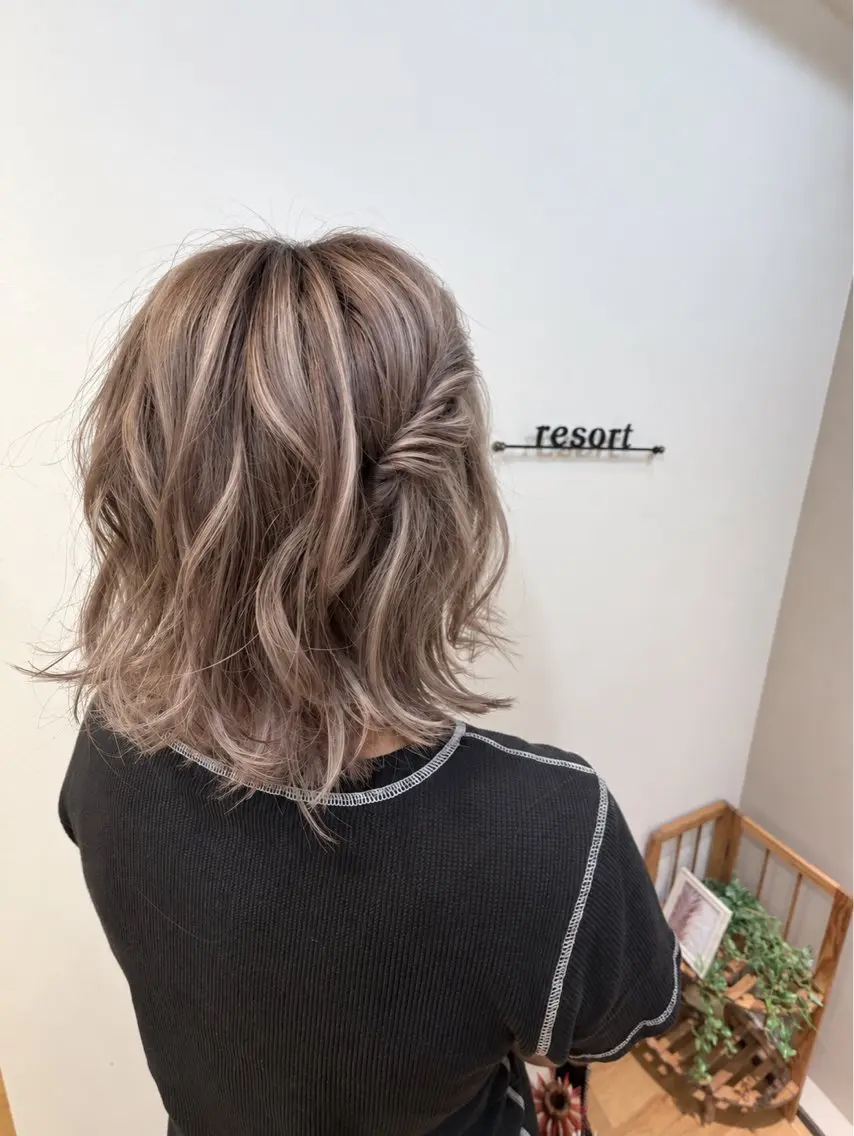 ミディアム ヘアアレンジ ハーフアップ デート ヘアセット resort 嵯峨店 永井のヘアスタイル