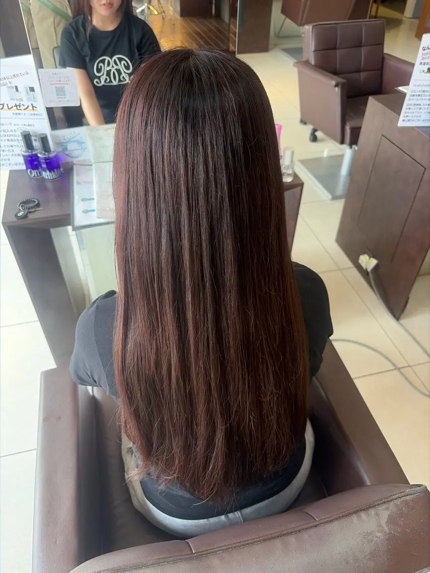 ロング ヘアカラー トリートメント うる艶ピンクカラー 🎀スパ　みき🎀のヘアスタイル