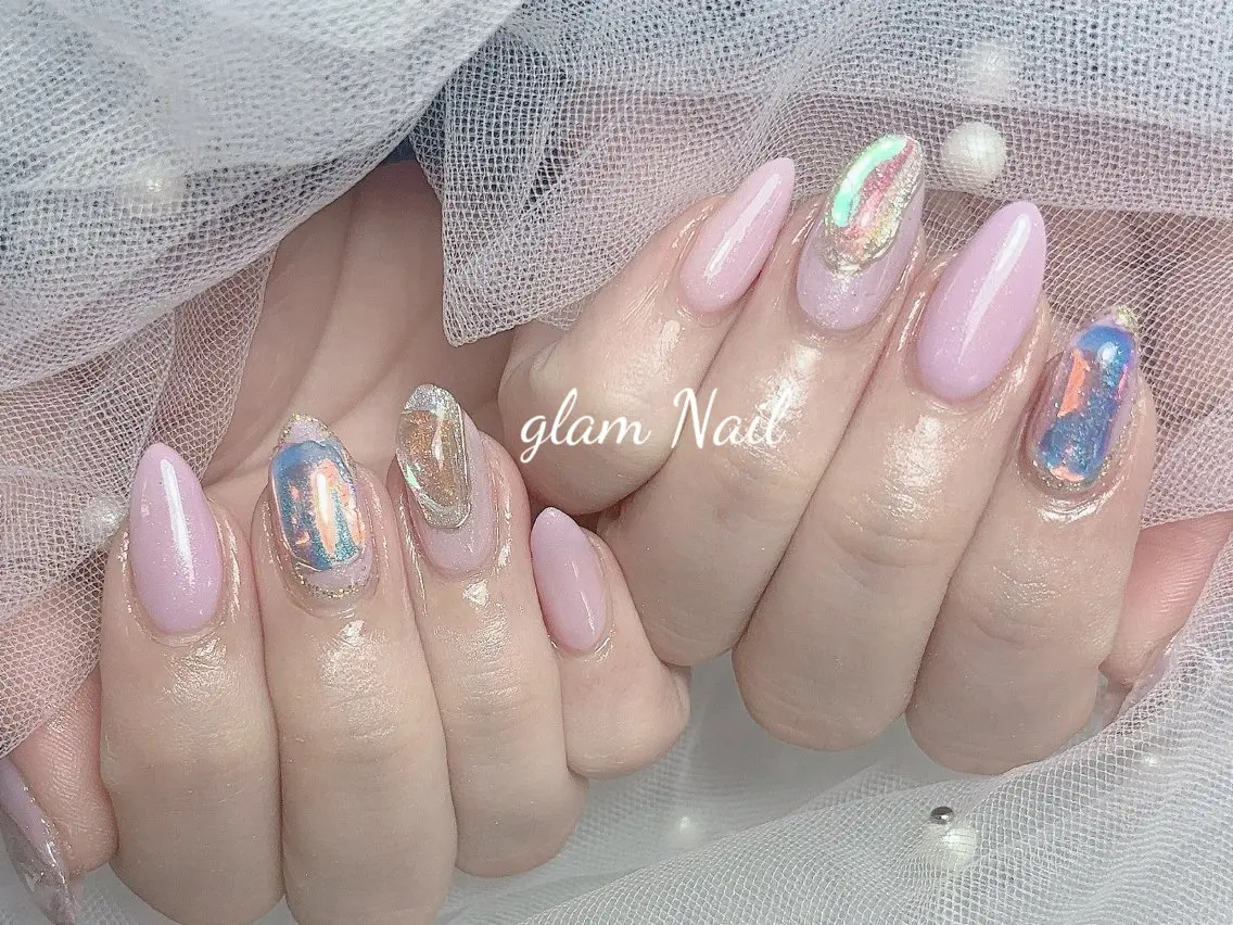ネイル ハンドネイル エツメ💅 長さ出し🎀デザインのネイルデザイン