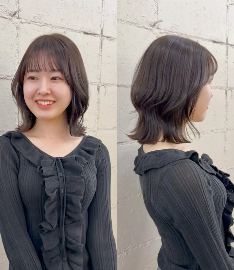 ミディアム アッシュ アッシュブラウン レイヤーカット 透明感カラー/顔周り 臼井逸美のヘアスタイル