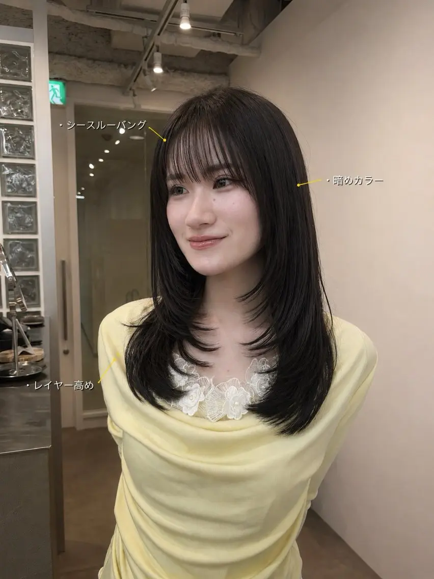 セミロング カット ヘアカラー レイヤーカット/オリ ーブカラー/アヤのヘアスタイル