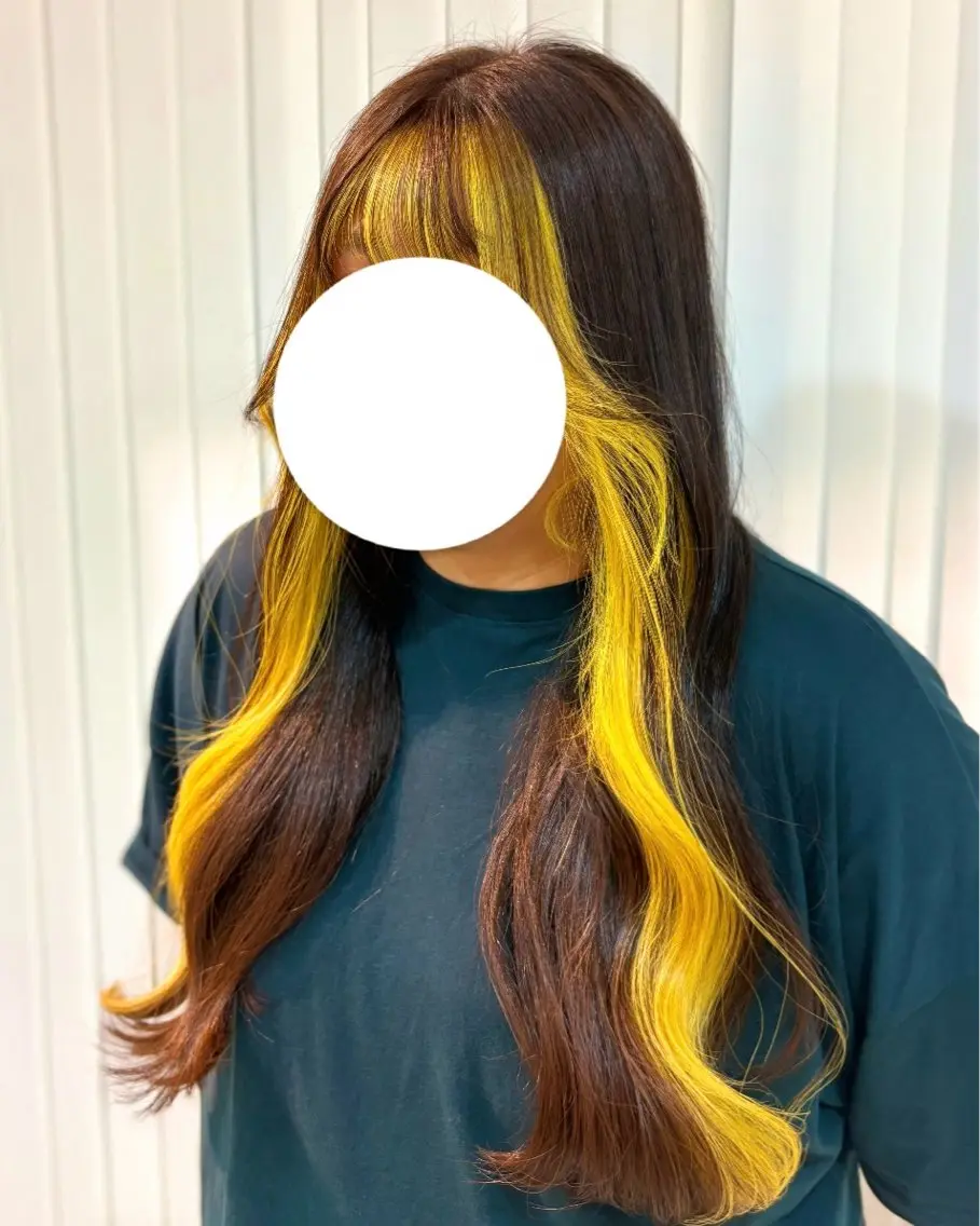 ロング ミストバング イエローカラー ヘアカラー 🎀カラーモデル 募集中✧めい🎀のヘアスタイル