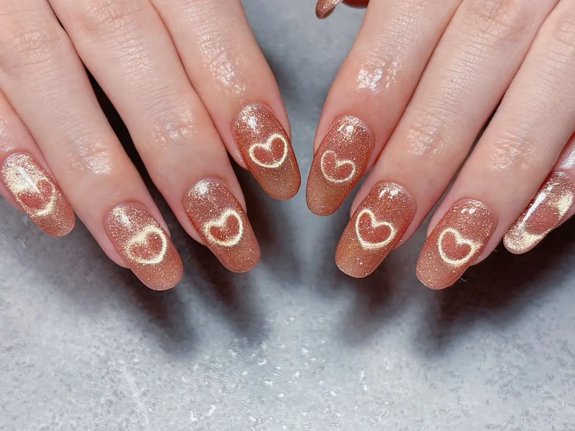 ネイル ハート 韓国ネイル マグネットネイル 夏ネイル ハンドネイル ハンドケア 💫ゆか_ Nailartistのネイルデザイン