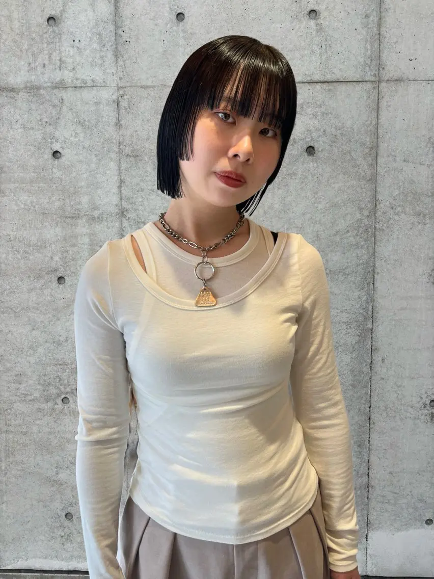ミディアム カラー カット トリートメント 縮毛矯正ボブ&顔まわ レイヤー♡TOMOEのヘアスタイル