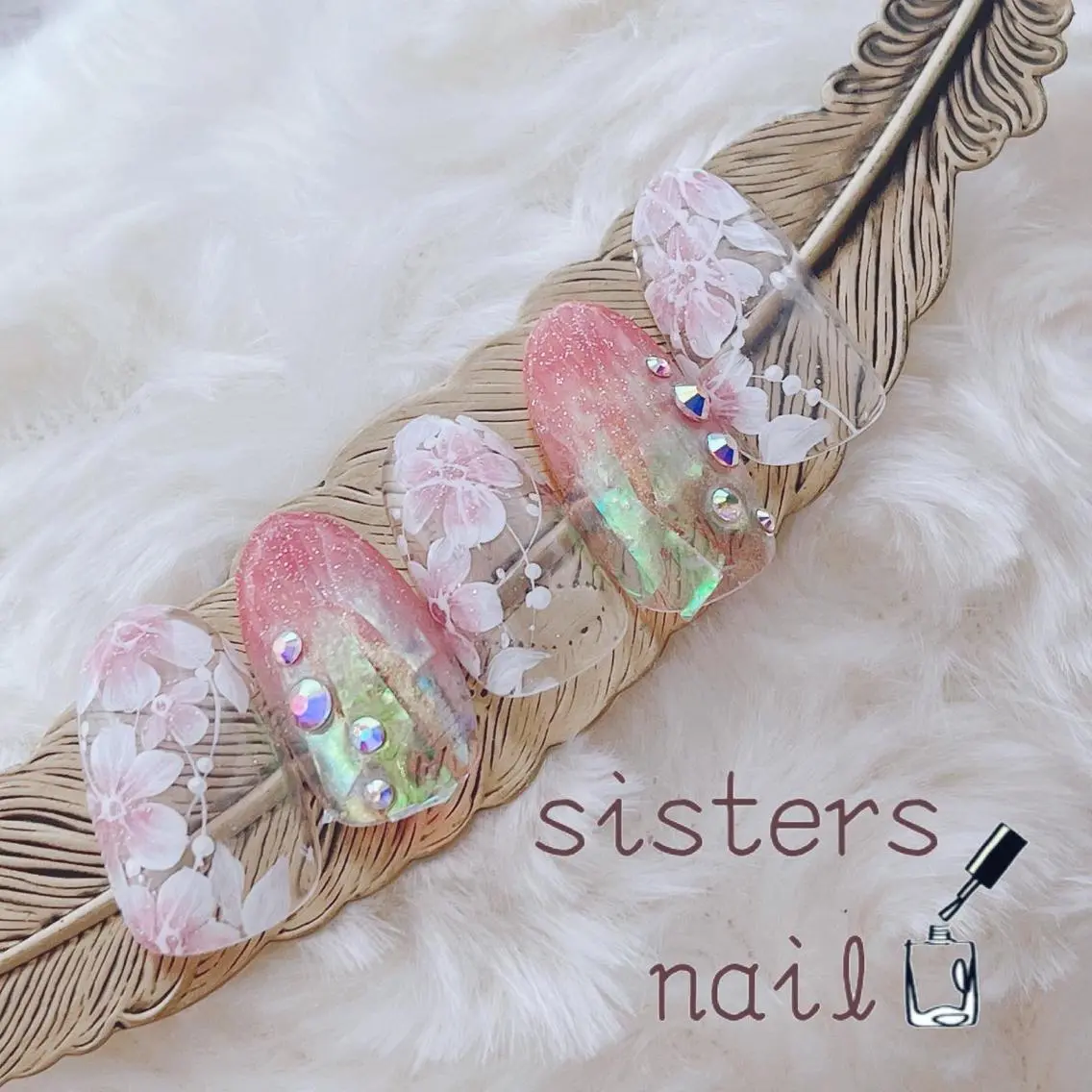 ネイル アートネイル オーロラネイル 桜ネイル 入学式 フラワーネイル ハンドネイル ハンドケア sisters nail.fのネイルデザイン