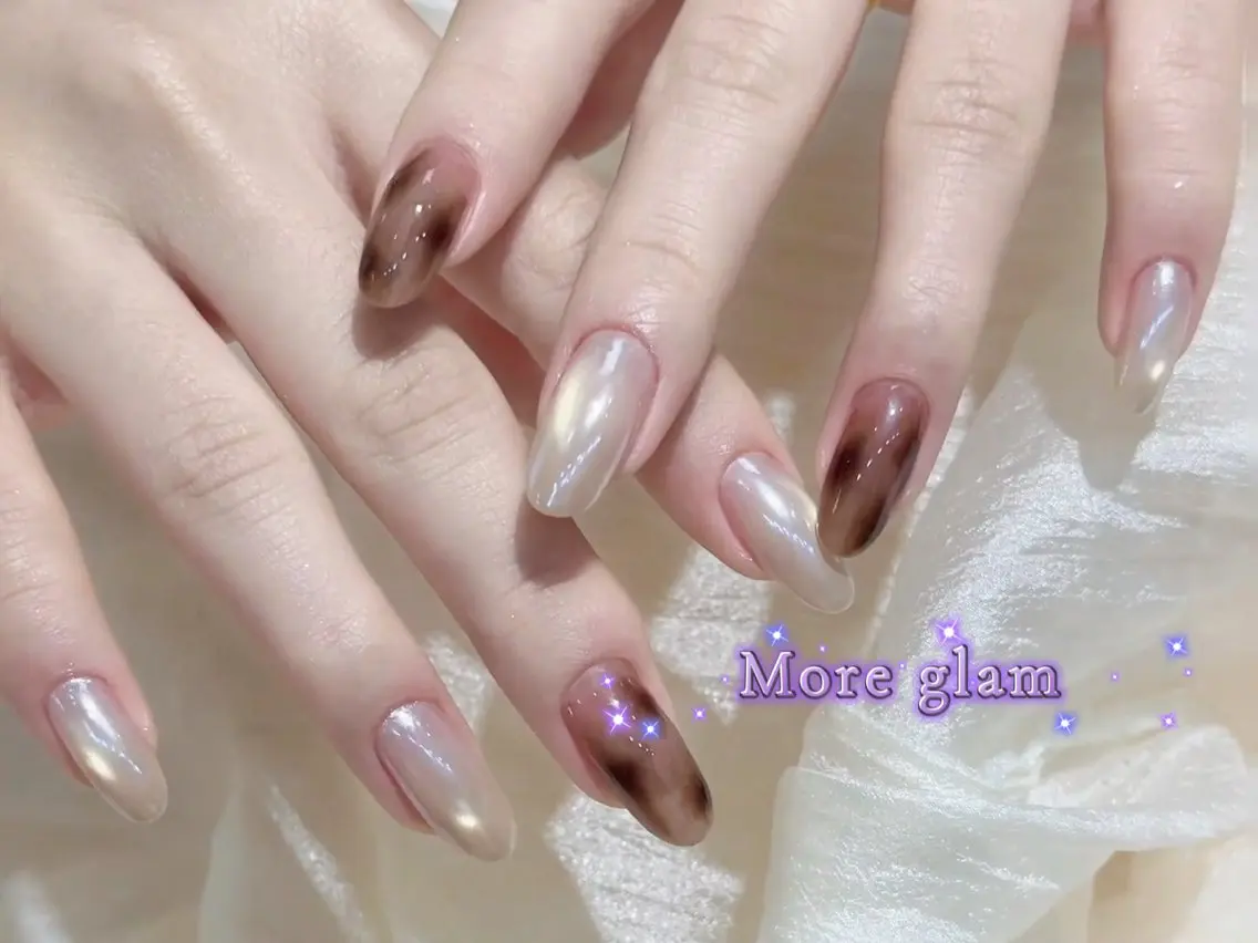 ネイル べっ甲ネイル ボルドー ブラウン ハロウィン ハンドネイル More Glam 池袋東口店のネイルデザイン