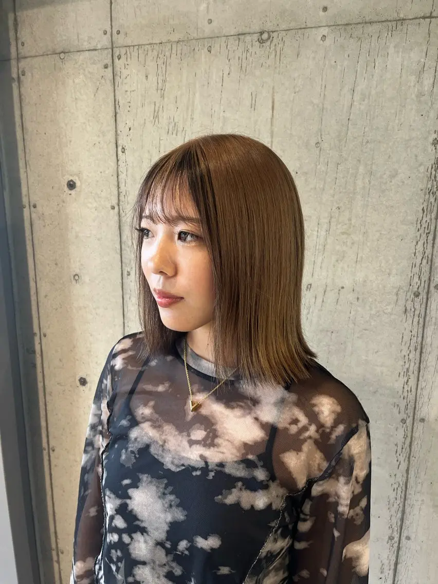 ミディアム カラー ヘアアレンジ ヘアカラー トリートメント 🍀透明感カラー×垢 抜けボブ リクト💥のヘアスタイル