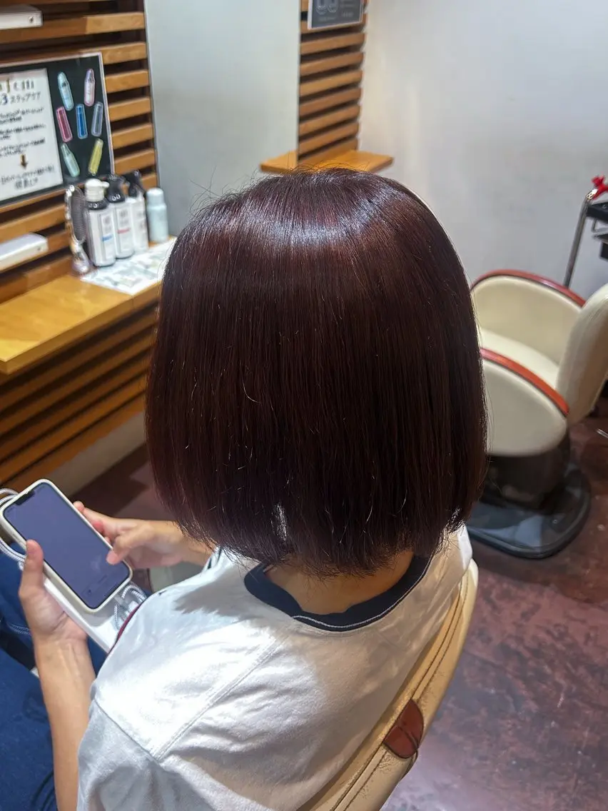 ショート カラー ボルドーカラー 透明感カラー ヘアカラー 西尾望叶/無料カット モデル募集中のヘアスタイル