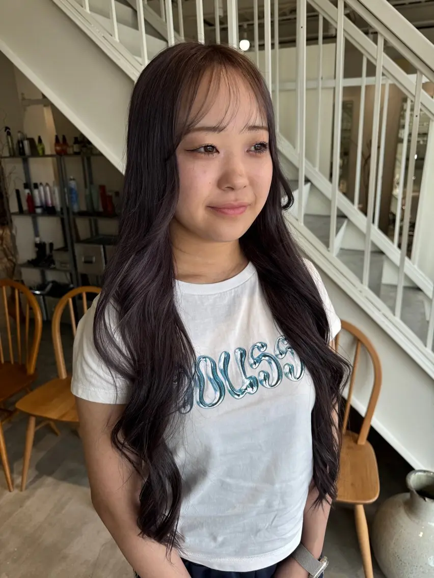ロング カラー グレージュ ラベンダーカラー ラベンダーグレージュ ラベンダーグレー 本田 実可子のヘアスタイル